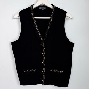 Adrianna Papell Gold Trimmed Black Sweater Vest Size XL